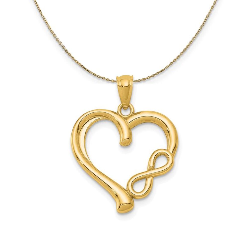 14k Yellow Gold Small Infinity Heart Necklace - 24 Inch
